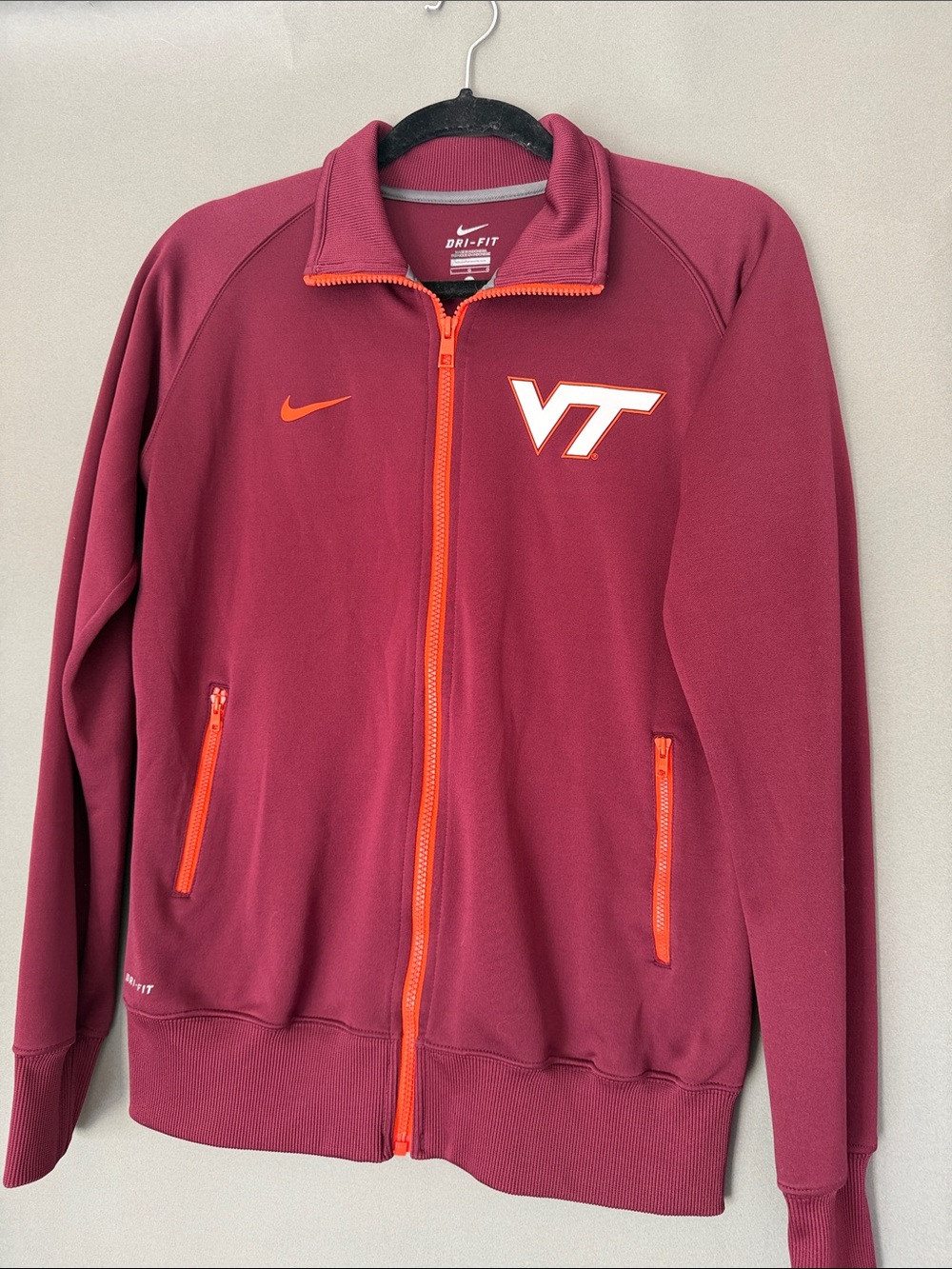 Virginia Tech Jacket VT Nike Dri-Fit Full-Zip Jacket Maroon and Orange VT